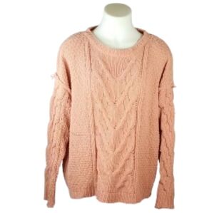 Easel Rosy Pink Loose Chunky Cable Knit Sweater Sz Med